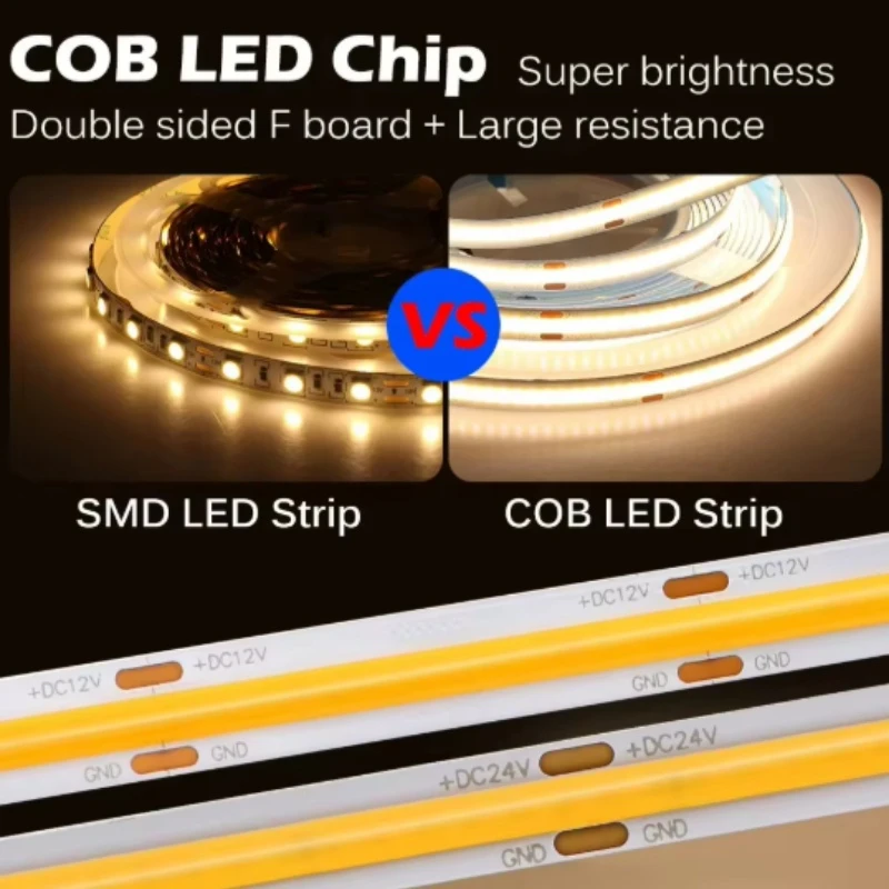 Brightness Dimmable 24v COB LED Strips Lighting